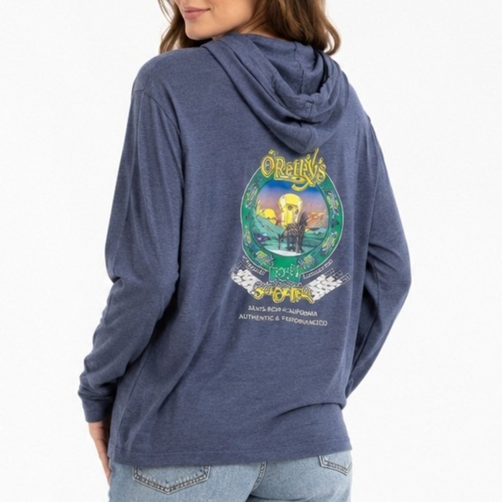 Bella Canvas Owen O'Learys Irish Setter Brew Pub Hooded Tee Womens XL Navy Blue
